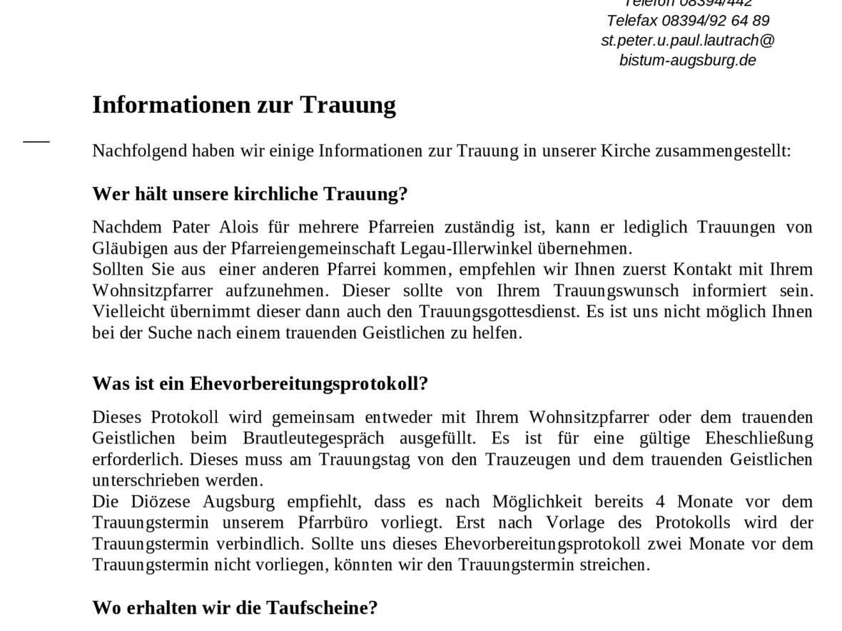 Info zur Trauung