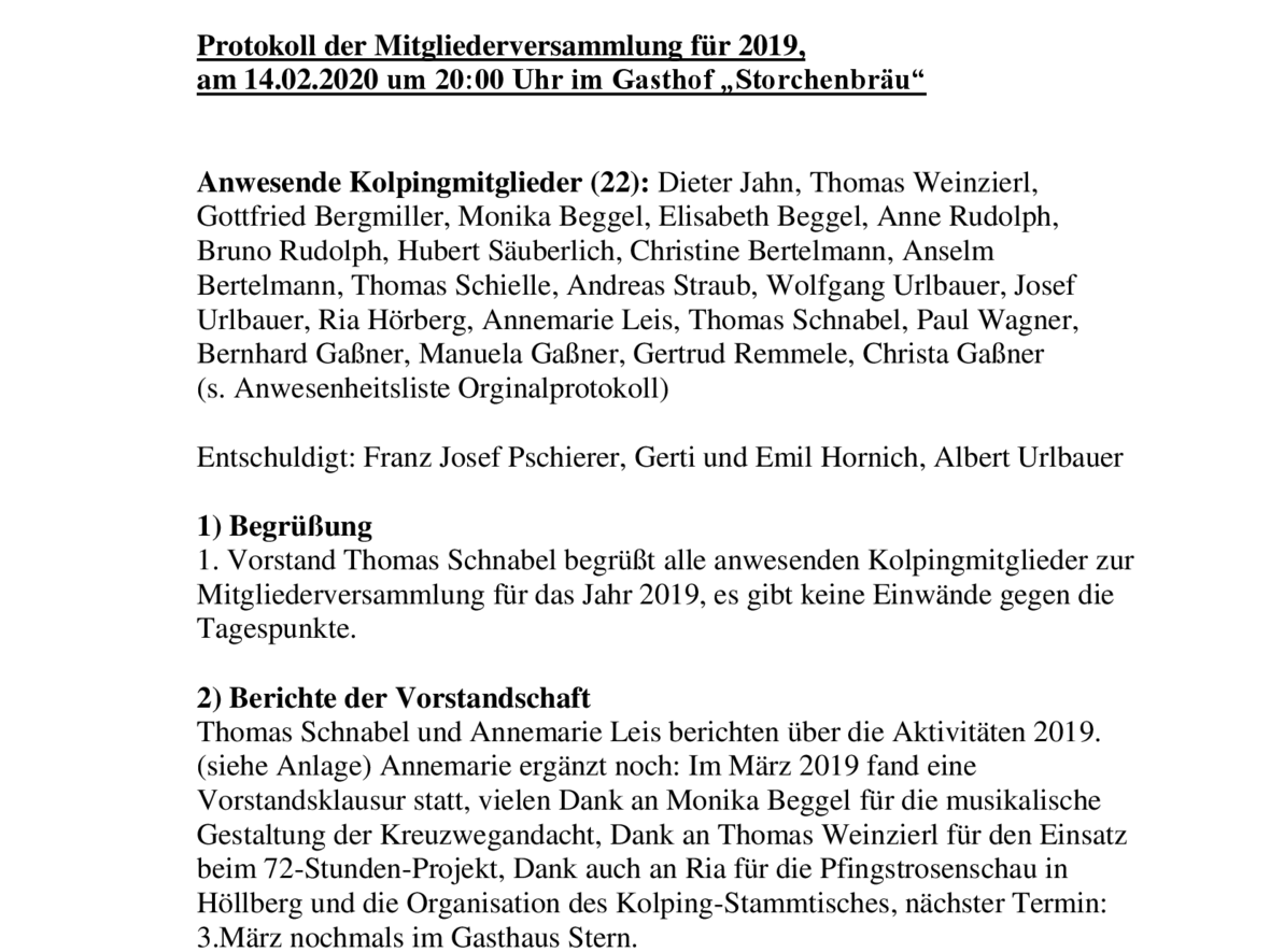 Protokoll der Mitgliederversammlung 2019 vom 14.02.2020