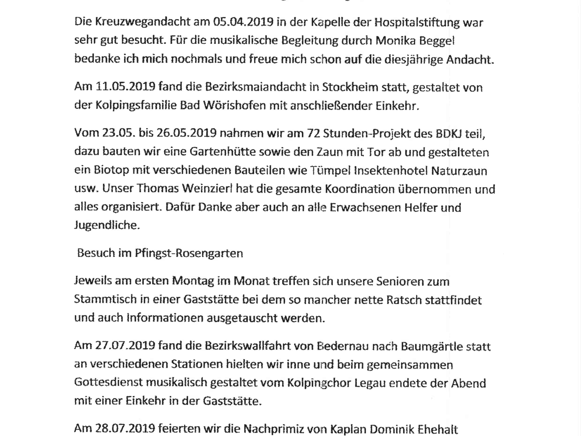 Jahresrückblick der Kolpingsfamilie Mindelheim 2019