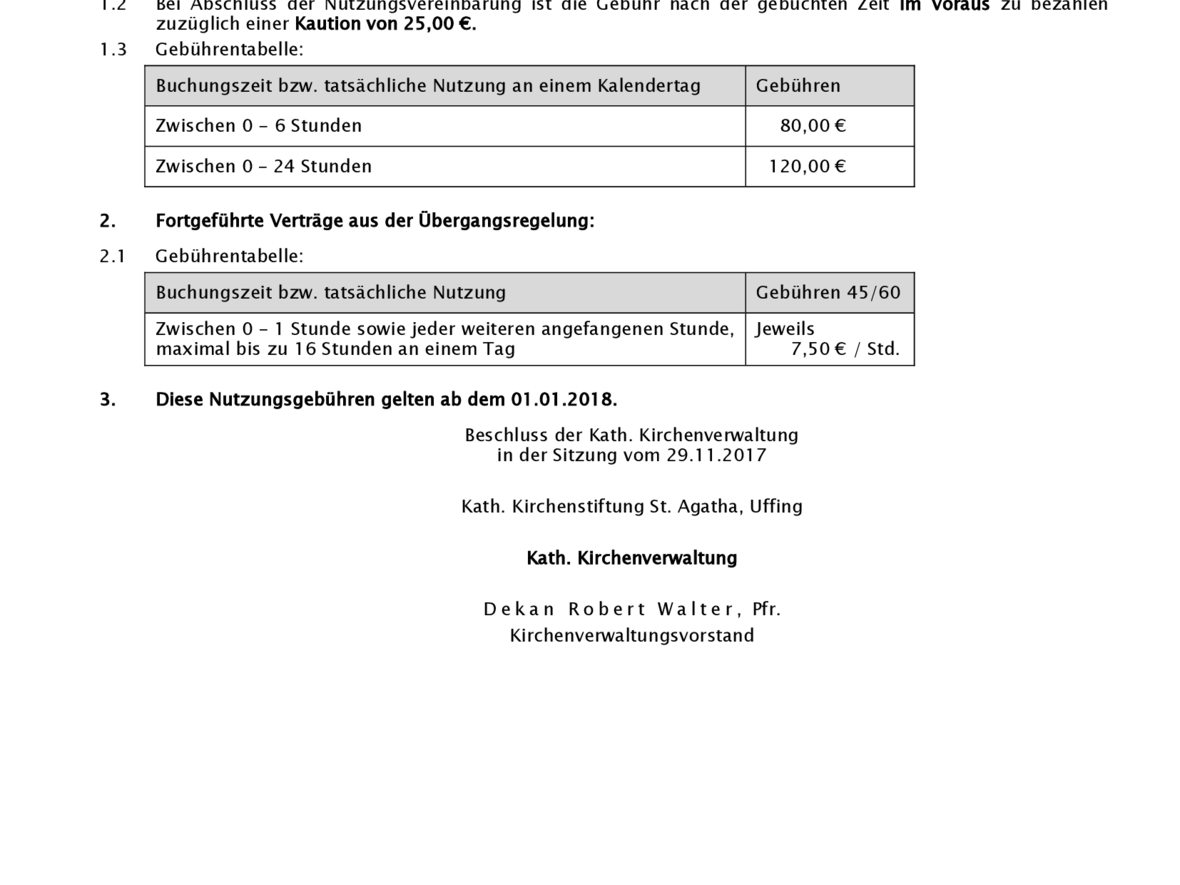 2018 Nutzungsgebühren Pfarrheim (ab 01.01.2018)